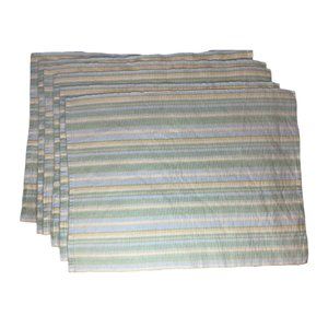 XOCHI Striped Lt Green Yellow White 14 x 17 Woven Cotton Placemats Summer Set 6